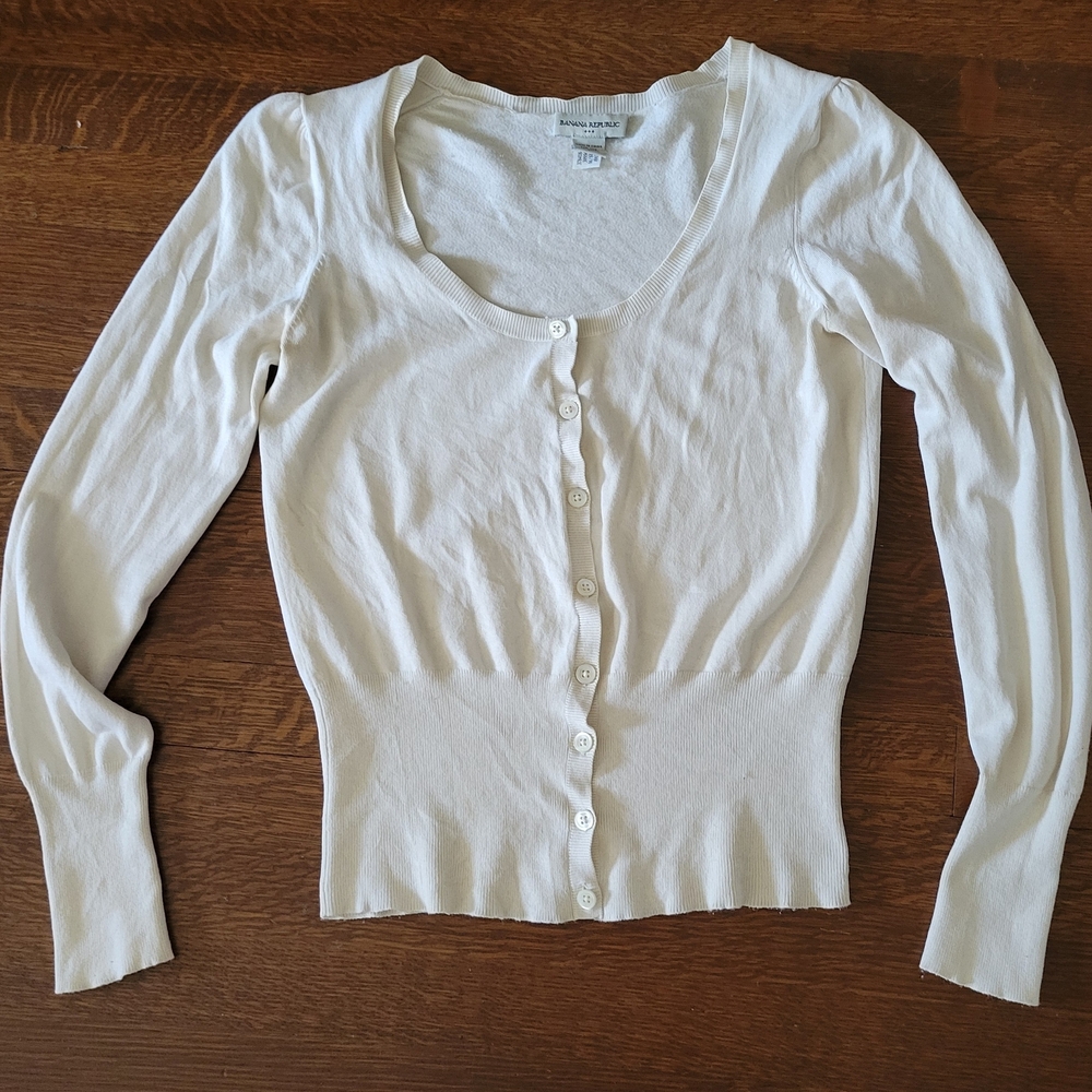 Banana Republic Cream Silk Blend Cap Sleeve Lightweight Cardigan